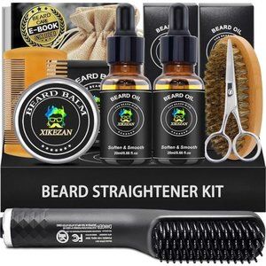 Beard Kit,Beard GroomingKit,w/Beard Straightener,Beard Oil,Beard Balm,Beard Comb